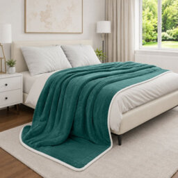 Moonlight Bedding Sherpa Fleece Throw Blanket Emerald Double Soft Thick & Fluffy Reversible Throw For Sofa, Bed & Travel Blanket - thumbnail 7