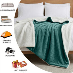 Moonlight Bedding Sherpa Fleece Throw Blanket Emerald Double Soft Thick & Fluffy Reversible Throw For Sofa, Bed & Travel Blanket - thumbnail 4