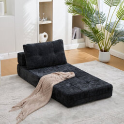 Matteo Convertible Chenille Folding Sofa Bed - Black - thumbnail 9