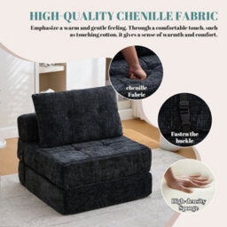 Matteo Convertible Chenille Folding Sofa Bed - Black - thumbnail 4