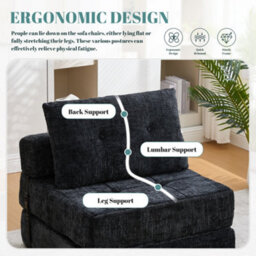 Matteo Convertible Chenille Folding Sofa Bed - Black - thumbnail 5