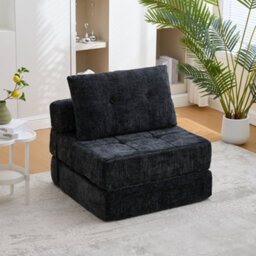 Matteo Convertible Chenille Folding Sofa Bed - Black - thumbnail 1