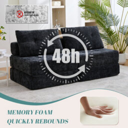 Matteo Convertible Chenille Folding Sofa Bed - Black - thumbnail 6