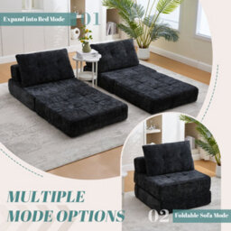 Matteo Convertible Chenille Folding Sofa Bed - Black - thumbnail 2