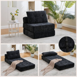 Matteo Convertible Chenille Folding Sofa Bed - Black - thumbnail 3