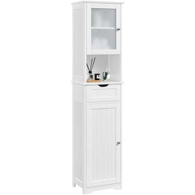 Tall Bathroom Storage Cabinet, 170Cm Storage Organizer With Glass Door, White - image 1