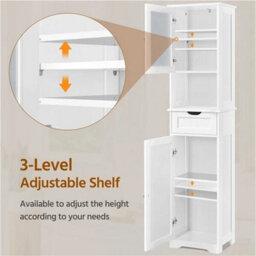 Tall Bathroom Storage Cabinet, 170Cm Storage Organizer With Glass Door, White - thumbnail 5