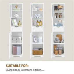 Tall Bathroom Storage Cabinet, 170Cm Storage Organizer With Glass Door, White - thumbnail 6