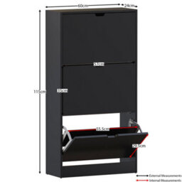 Lassic Vida Designs 3 Drawer Black Shoe Cabinet - Fsc Certified - thumbnail 3