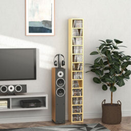 Homcom 204 Cd Storage Tower Tall Bookcase Bookshelf With 12 Cubes Oak Tone - thumbnail 1