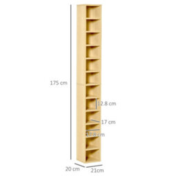 Homcom 204 Cd Storage Tower Tall Bookcase Bookshelf With 12 Cubes Oak Tone - thumbnail 3