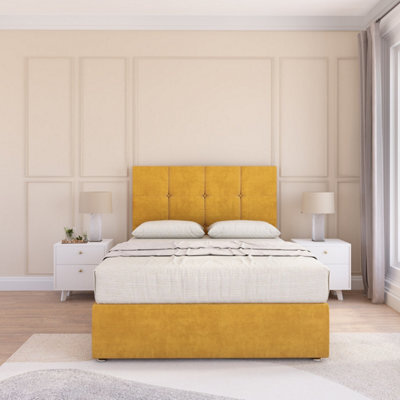 Sloomy Jasmine Mustard Plush 2Ft6 Memory Foam Bed Set With No Drawers, Mattress & Headboard- Small Single - image 1