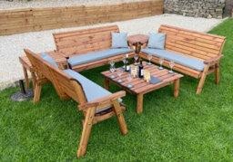 Charles Taylor Wooden Balmoral Deluxe 9 Seater Bench Chair Set Square Table Grey - thumbnail 2