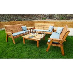 Charles Taylor Wooden Balmoral Deluxe 9 Seater Bench Chair Set Square Table Grey - thumbnail 4