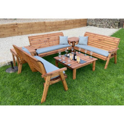 Charles Taylor Wooden Balmoral Deluxe 9 Seater Bench Chair Set Square Table Grey - thumbnail 1