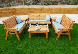 Charles Taylor Wooden Balmoral Deluxe 9 Seater Bench Chair Set Square Table Grey - thumbnail 6