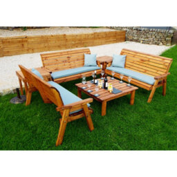 Charles Taylor Wooden Balmoral Deluxe 9 Seater Bench Chair Set Square Table Grey - thumbnail 5