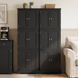Gainoom Tall Bathroom Storage Cabinet With 6 Doors Black - thumbnail 3