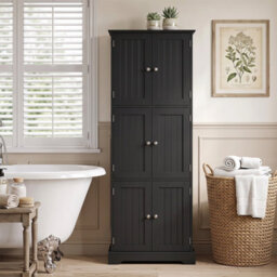Gainoom Tall Bathroom Storage Cabinet With 6 Doors Black - thumbnail 4