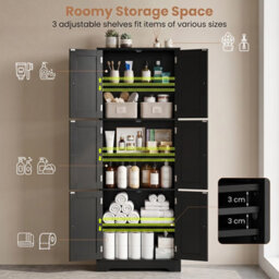Gainoom Tall Bathroom Storage Cabinet With 6 Doors Black - thumbnail 7