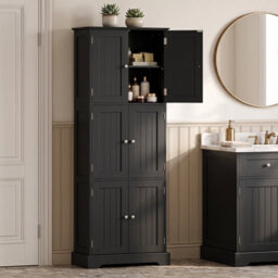 Gainoom Tall Bathroom Storage Cabinet With 6 Doors Black - thumbnail 8