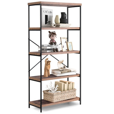 Costway 5-Tier Bookshelf Industrial Wood Bookcase Freestanding Display Rack Organizer - image 1