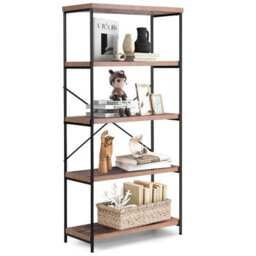 Costway 5-Tier Bookshelf Industrial Wood Bookcase Freestanding Display Rack Organizer - thumbnail 1