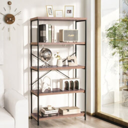 Costway 5-Tier Bookshelf Industrial Wood Bookcase Freestanding Display Rack Organizer - thumbnail 3
