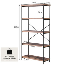 Costway 5-Tier Bookshelf Industrial Wood Bookcase Freestanding Display Rack Organizer - thumbnail 2