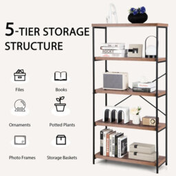 Costway 5-Tier Bookshelf Industrial Wood Bookcase Freestanding Display Rack Organizer - thumbnail 5