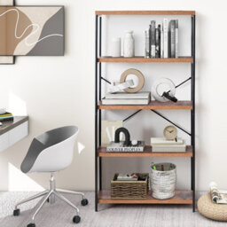 Costway 5-Tier Bookshelf Industrial Wood Bookcase Freestanding Display Rack Organizer - thumbnail 4