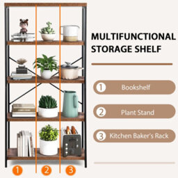 Costway 5-Tier Bookshelf Industrial Wood Bookcase Freestanding Display Rack Organizer - thumbnail 9