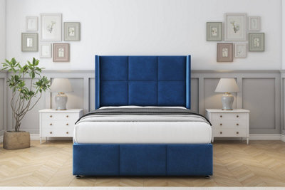 "Comfort Charlie Navy Plush Divan Bed Set No Drawers - 54"" Wingback & 12"" Footboard 3' Single" - image 1