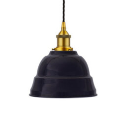 Navy Blue Lincoln Painted Dome Pendant Light With Antique Gold Lamp Holder And Black Twisted Cable - Se Home - thumbnail 1