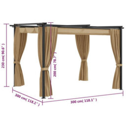 Berkfield Gazebo With Curtains 3X3 M Taupe Steel - thumbnail 5