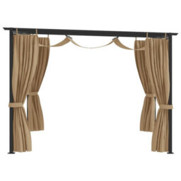 Berkfield Gazebo With Curtains 3X3 M Taupe Steel - thumbnail 2