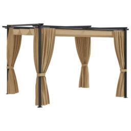 Berkfield Gazebo With Curtains 3X3 M Taupe Steel - thumbnail 1