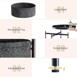 Huhote Black Fabric 2 Tier Round End Side Table With Storage Basket Bedroom Living Room Nightstand - thumbnail 6