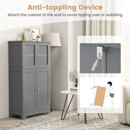 Costway Bathroom Floor Cabinet Freestanding Storage Cupboard W/ 2 Tempered Glass Doors - thumbnail 8