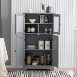 Costway Bathroom Floor Cabinet Freestanding Storage Cupboard W/ 2 Tempered Glass Doors - thumbnail 5