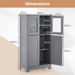 Costway Bathroom Floor Cabinet Freestanding Storage Cupboard W/ 2 Tempered Glass Doors - thumbnail 2