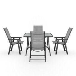 Living And Home Set Of 5 Black Tempered Glass Outdoor Coffee Umbrella Table And Folding Chairs Set 105 Cm - thumbnail 4