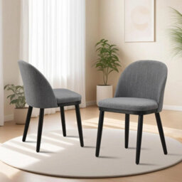 Set Of 2 Linen Upholstered Dining Chairs, Padded Seat Curved Gray - thumbnail 5