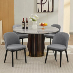 Set Of 2 Linen Upholstered Dining Chairs, Padded Seat Curved Gray - thumbnail 1