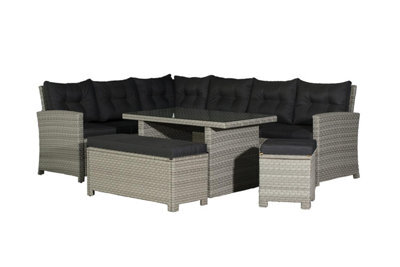 Backyard Furniture Barcelona 10 Seater Casual Dining Rattan Garden Set With Cushions, Grey / Brown, 191 X 177 X 87 Cm