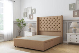 "Comfort Selena Latte Dumfries Divan Bed Set No Drawers - 54"" Wingback 4'6 Double" - thumbnail 3