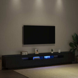 Berkfield Tv Stand With Led Lights - Black Oak, 260X35X40 Cm, Made Of Engineered Wood - thumbnail 4