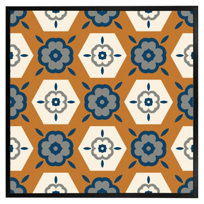 "Andrew Lee Rust Orange Background With Gray, Navy Blue And Beige (Picutre Frame) / 20X20"" / Black" - image 1