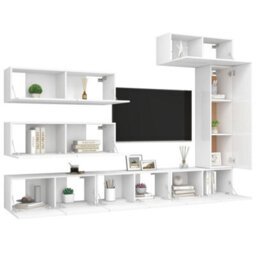 Berkfield 7 Piece Tv Cabinet Set White Engineered Wood - thumbnail 3