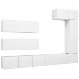 Berkfield 7 Piece Tv Cabinet Set White Engineered Wood - thumbnail 2